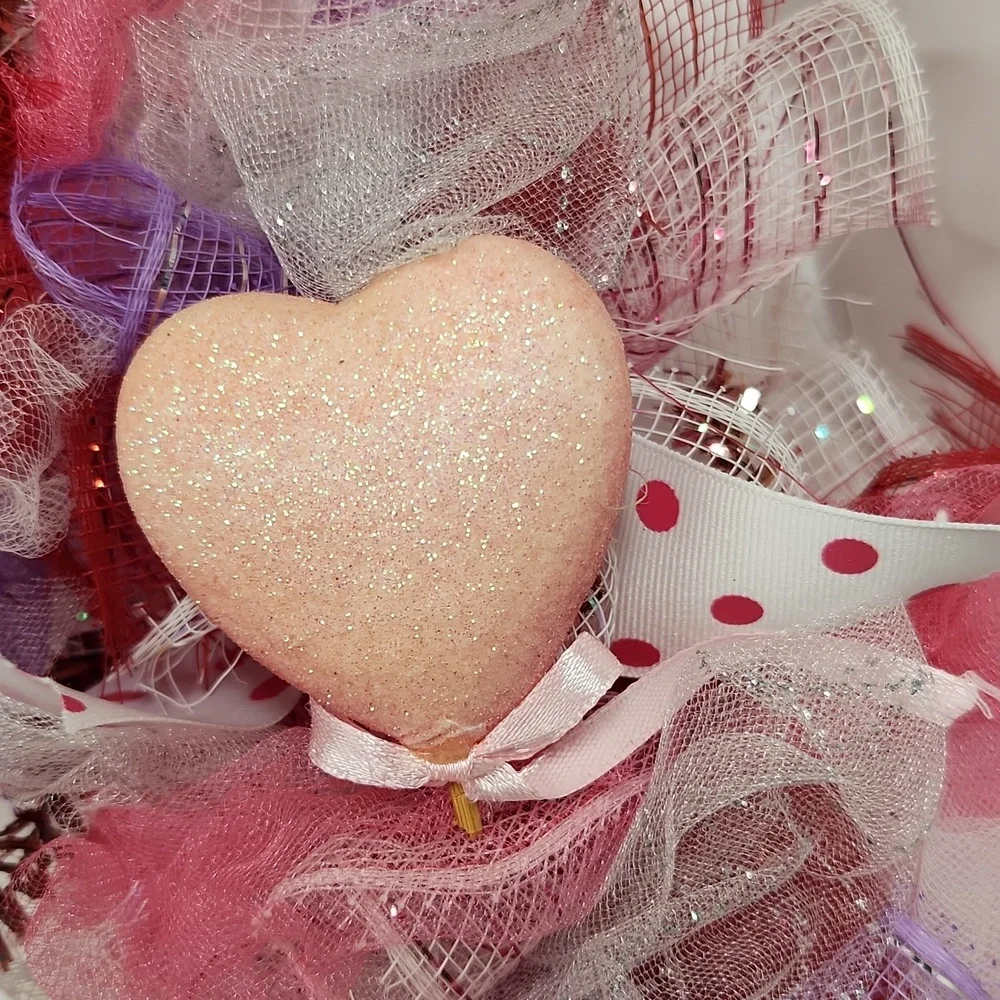 Valentine’s Day Heart Shaped Decorative Mesh Front Door Wreath/Wall Hang…